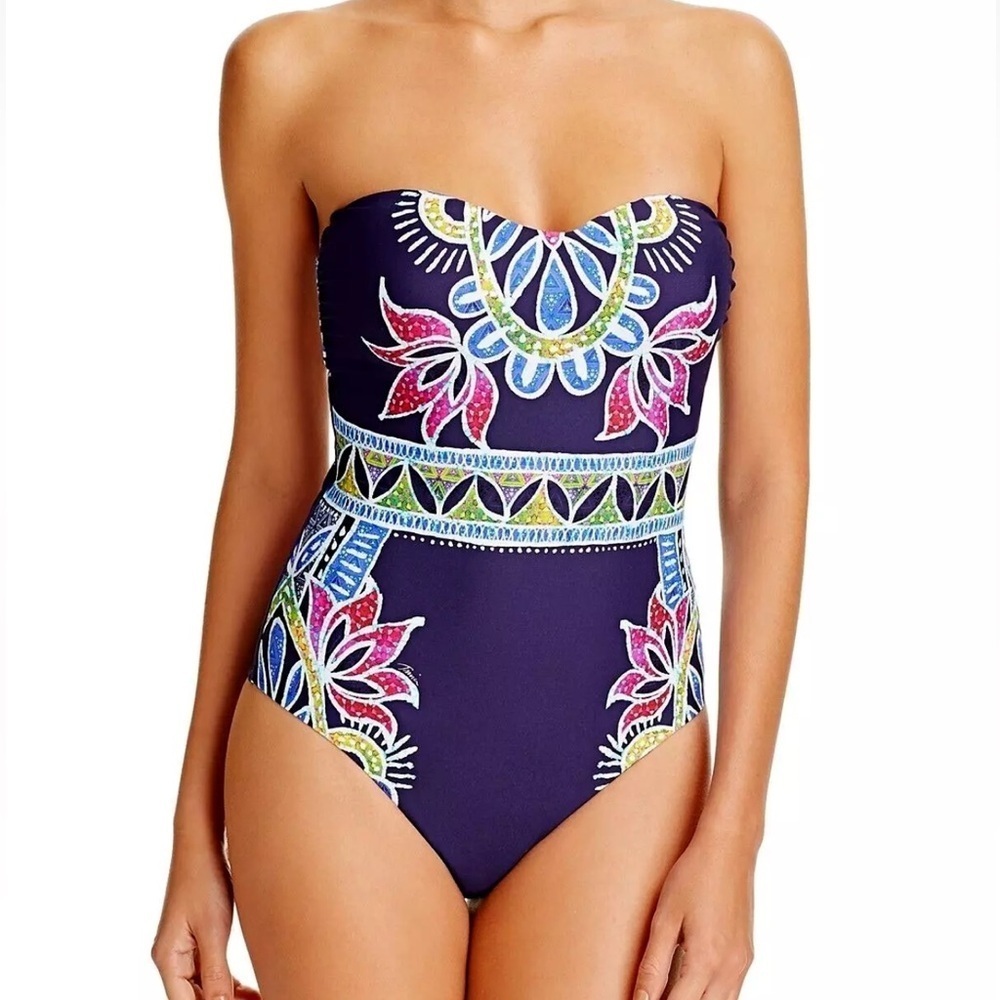 TRINA TURK MIDNIGHT BLUE LOTUS BATIC SIZE 6 vacation beach modest poolside - Picture 15 of 15